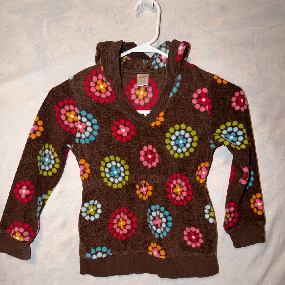 Gymboree Brown V-Neck Fleece with Multicolor Floral Pattern